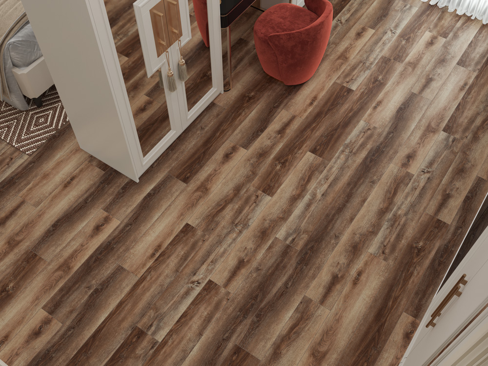 Кварцвиниловый SPC ламинат Cronafloor Wood Дуб Охрид BD-40029-10 1200×180×4 фото в интерьере